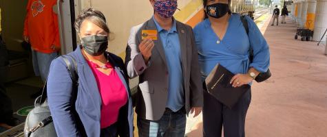 Viviana Janer, Darren Soto, and Mayra Uribe at the Downtown Orlando SunRail station