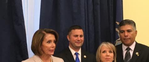 Photo of Leader Pelosi with Reps Soto, Lujan Grisham, and Cardenas