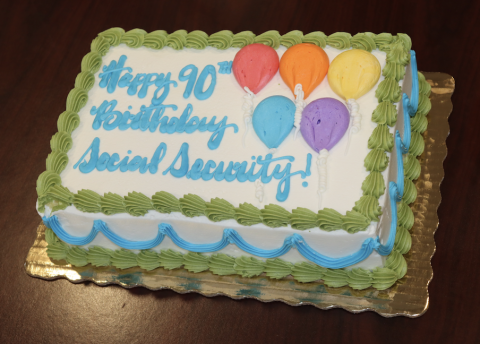 Birthday cake reading happy 90th birthday social security